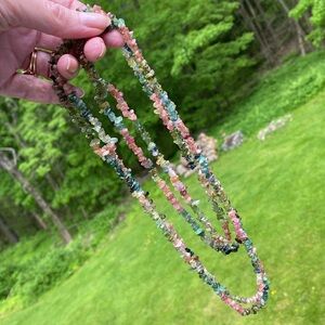 2 Vintage Tourmaline (?) Necklaces Multicolored Pink Green Watermelon Colors